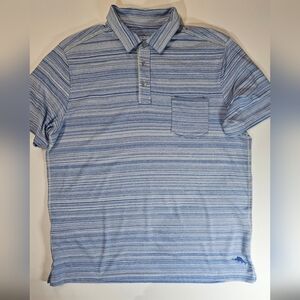 Tommy Bahama Mens Polo Large‎ Blue White Striped Island Zone Golf Ready Casual